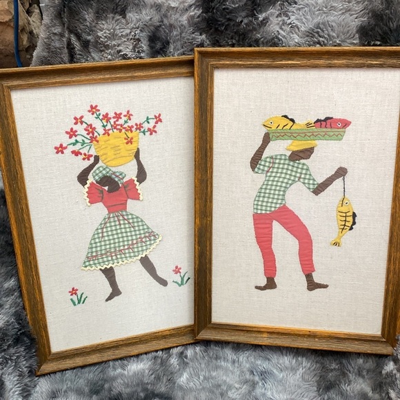 Set of 2 Vintage 70s Crewel Embroidered
Folk Art Framed - Picture 8 of 16